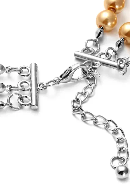 256 - Simulated White Pearl Triple-Row Necklace with Crystal Accent - Image 3