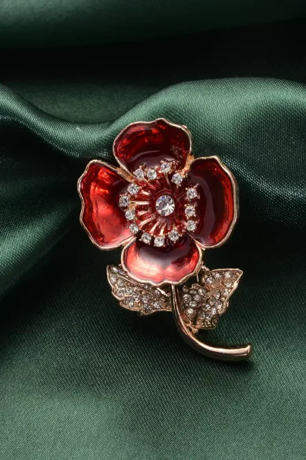 Rose Gold Crystal Flower Brooch - Image 2
