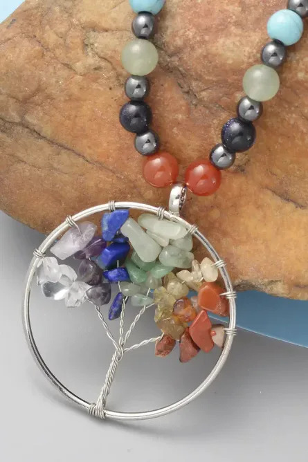 7 Chakra Pendant Necklace with Magnetized Hematite - Image 2