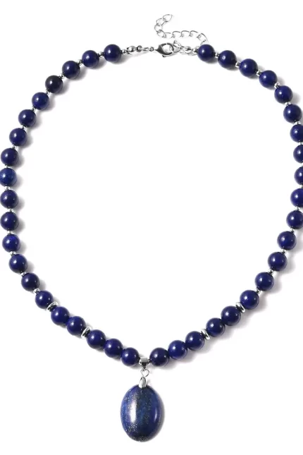 24 - Lapis Lazuli Beaded Necklace with Large Oval Pendant