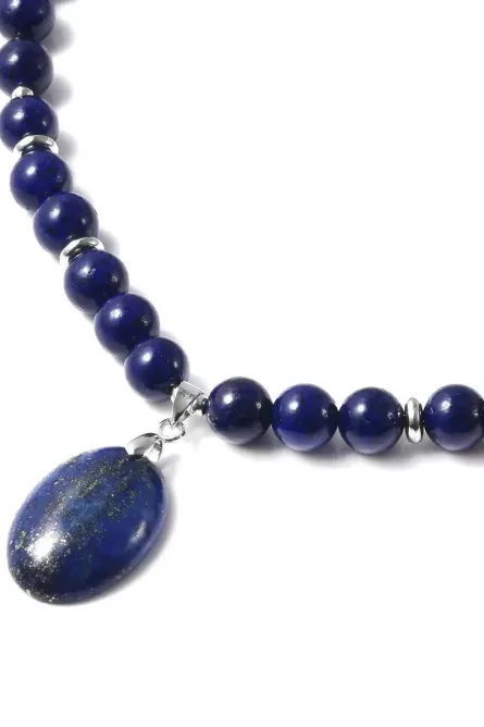 24 - Genuine Lapis Lazuli Beaded Necklace with Oval Pendant - Image 3
