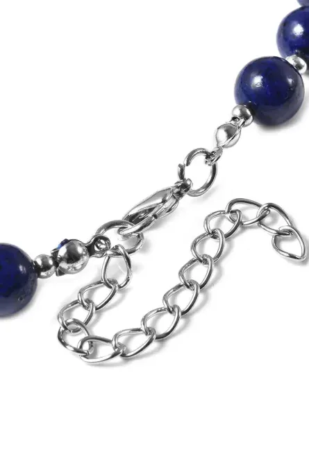 24 - Genuine Lapis Lazuli Beaded Necklace with Oval Pendant - Image 5