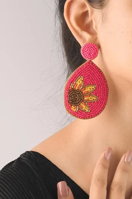 8 - Sunshine Bloom Seed-Beaded Earrings - Image 2