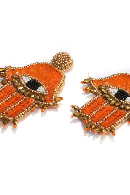 8 - Handmade Orange Hamsa Beaded Earrings - Image 1