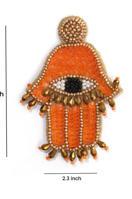 8 - Handmade Orange Hamsa Beaded Earrings - Image 5