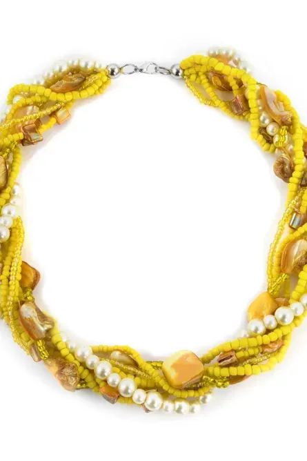 253 - Yellow & White Multi-Strand Seed Bead Necklace with Shell Accents - Image 5