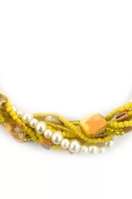 253 - Yellow & White Multi-Strand Seed Bead Necklace with Shell Accents - Image 3