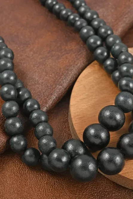 22 - Black Wooden Beaded Double Row Necklace - Image 5