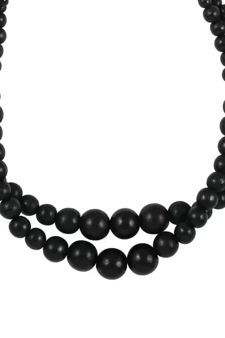 22 - Black Wooden Beaded Double Row Necklace - Image 2