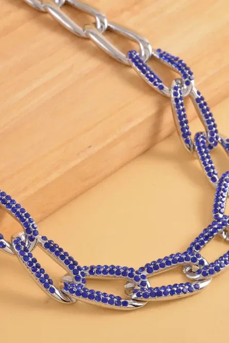 24 - Blue Austrian Crystal Paperclip Link Necklace - Image 2