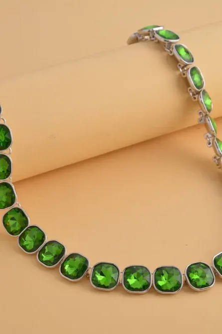 23 - Simulated Emerald Green Crystal Tennis Necklace - Image 2