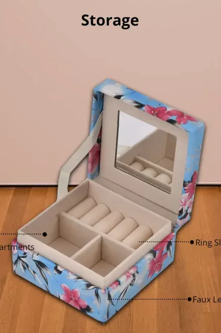 Floral Faux Leather Travel Jewelry Box with Mirror - Image 5