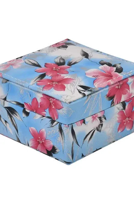 Floral Faux Leather Travel Jewelry Box with Mirror - Image 1