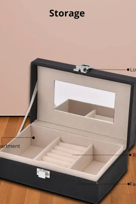 Embossed Faux Leather Jewelry Box with Mirror and Lock - Image 4