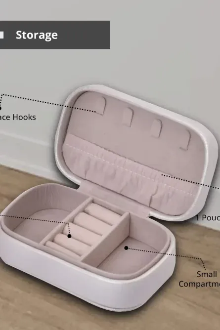Cream Faux Leather Oval Travel Jewelry Box - Image 6