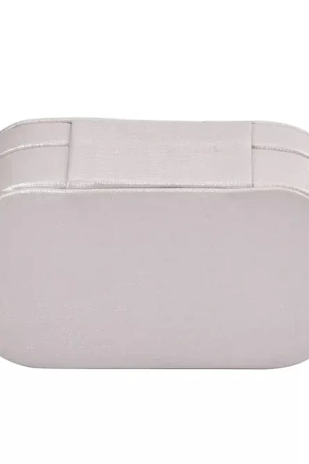 Cream Faux Leather Oval Travel Jewelry Box - Image 4