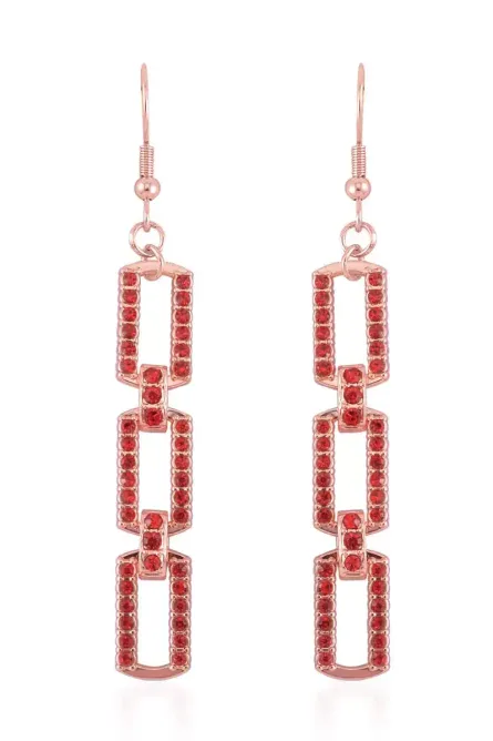 77 - Red Austrian Crystal Chain-Link Dangle Earrings - Image 4