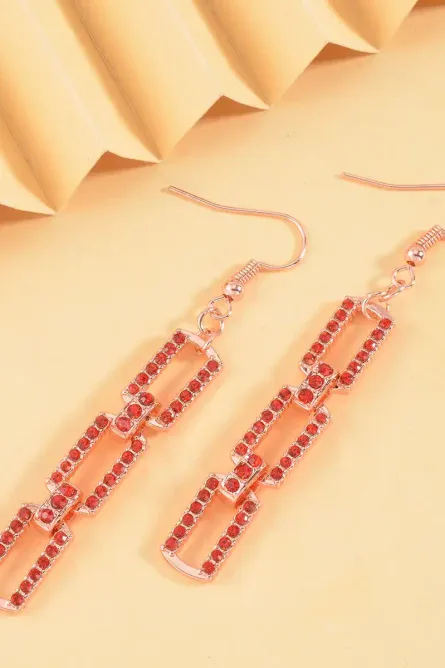 77 - Red Austrian Crystal Chain-Link Dangle Earrings - Image 2