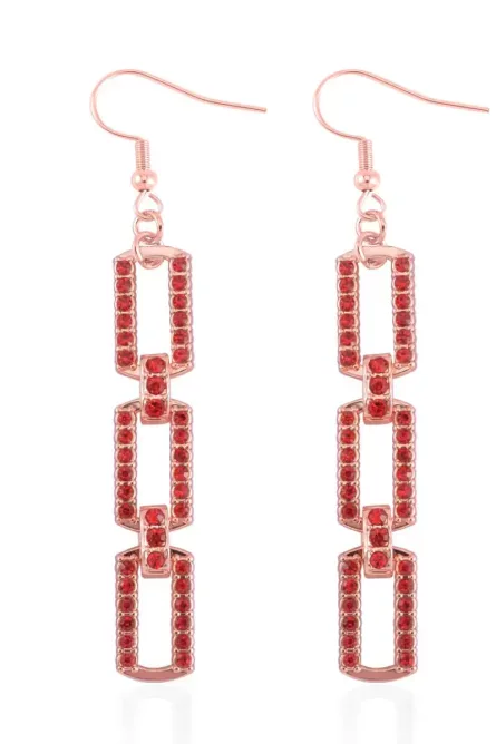 77 - Red Austrian Crystal Chain-Link Dangle Earrings - Image 1