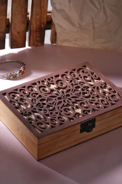 Cream Abstract Pine Wooden Jewelry Box - Image 7