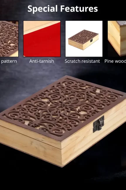 Cream Abstract Pine Wooden Jewelry Box - Image 6