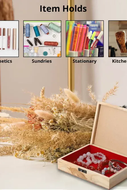 Pine Wood Jewelry Box with Decorative Carved Lid - Image 4