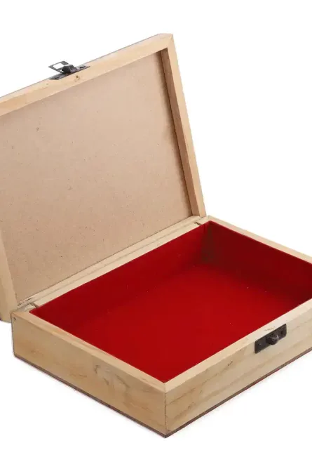 Pine Wood Jewelry Box with Decorative Carved Lid - Image 2