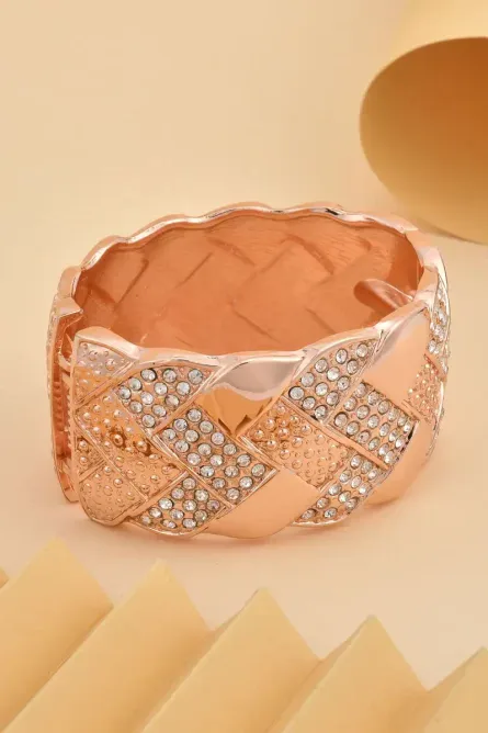 321 - Rose Gold Woven Pavé Crystal Statement Bangle - Image 6