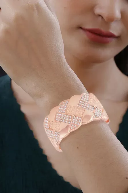 321 - Rose Gold Woven Pavé Crystal Statement Bangle - Image 5