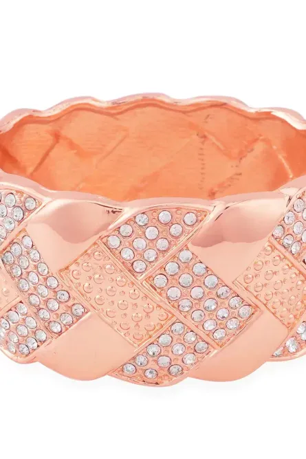 321 - Rose Gold Woven Pavé Crystal Statement Bangle - Image 4