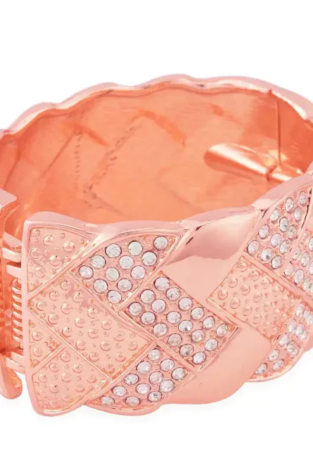 321 - Rose Gold Woven Pavé Crystal Statement Bangle - Image 3