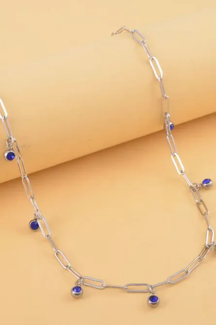 24 - Blue Austrian Crystal Paper Clip Chain Station Necklace - Image 2