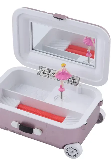 Suitcase Music Jewelry Box with Mirror & Dancing Ballerina - Image 3