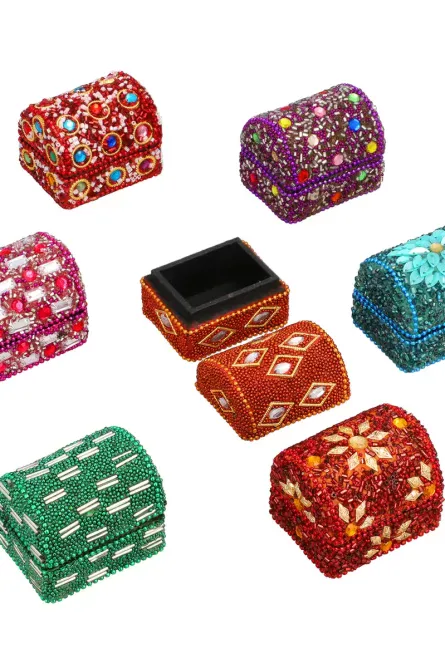 Set of 7 Handcrafted Mini Beaded Treasure Boxes - Image 1