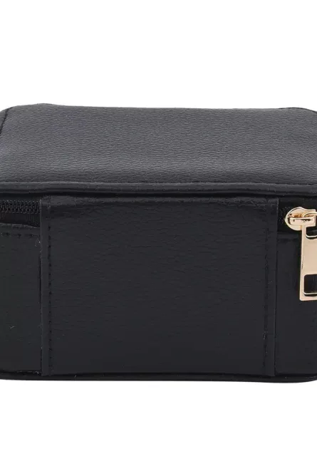 Compact Faux Leather Travel Jewelry Box with Zip Closure - Image 1