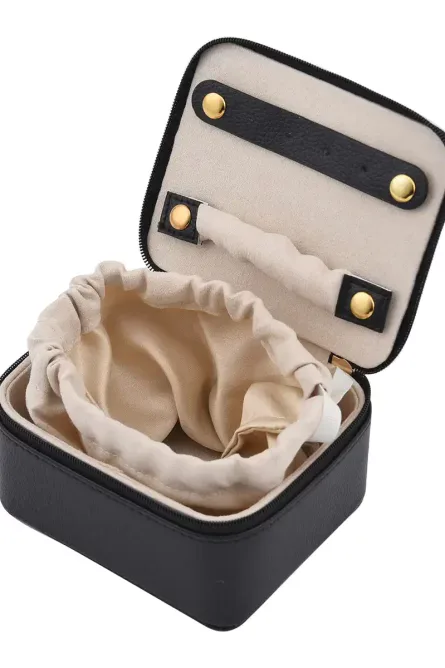 Compact Faux Leather Travel Jewelry Box with Zip Closure - Image 4