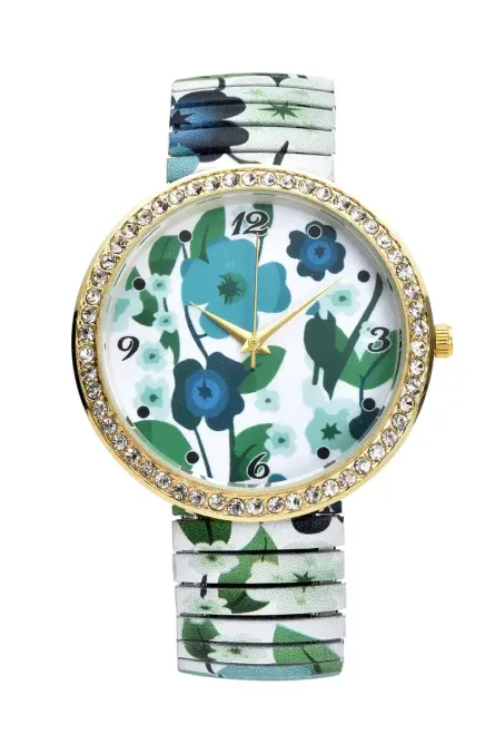 STRADA Floral Crystal Stretch Watch - Image 1