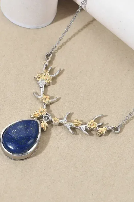 24 - Gold Plated Lapis Lazuli Drop Necklace - Image 2