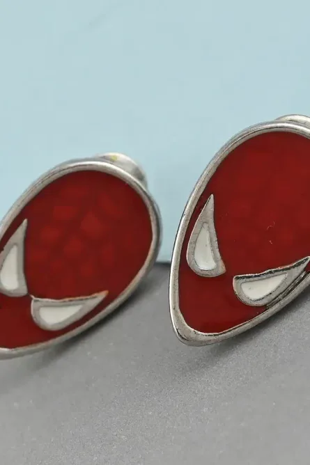 81 - Red Web Mask Stud Earrings - Image 2