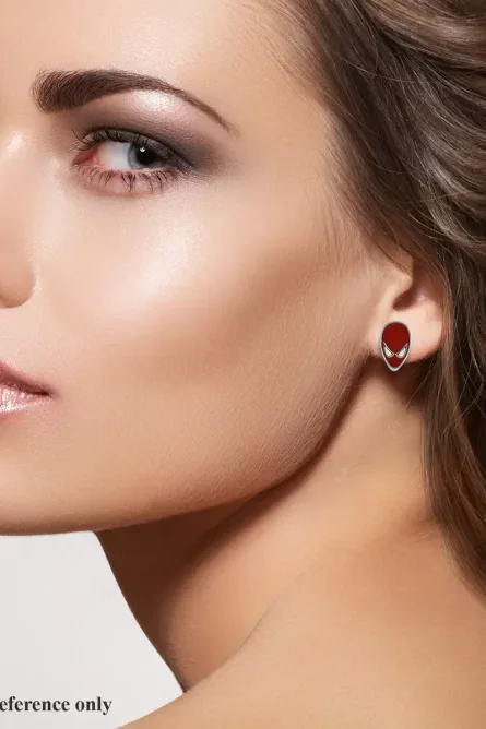81 - Red Web Mask Stud Earrings - Image 3