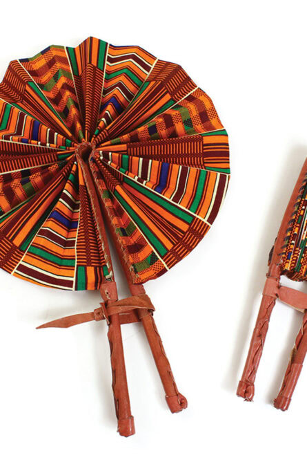 African Kente Leather Folding Fan - Image 1