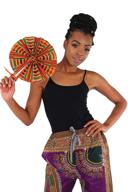 African Kente Leather Folding Fan - Image 2