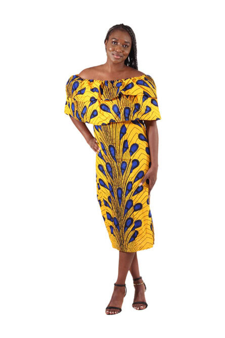 Blue and Gold Short Peacock Dress - Image 5