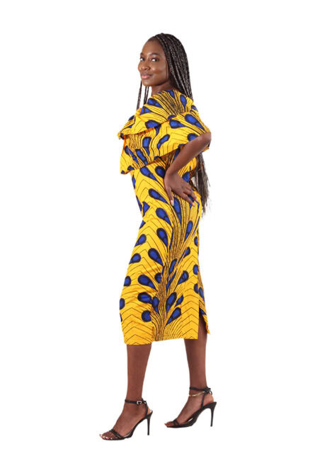 Blue and Gold Short Peacock Dress - Image 4