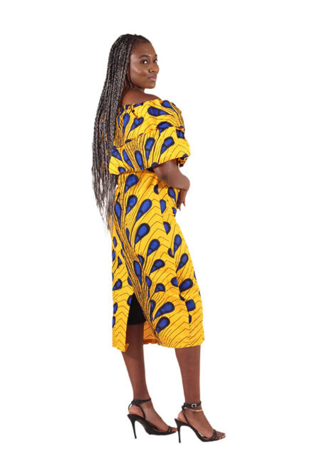 Blue and Gold Short Peacock Dress - Image 3