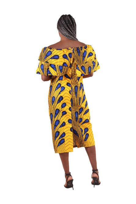 Blue and Gold Short Peacock Dress - Image 2