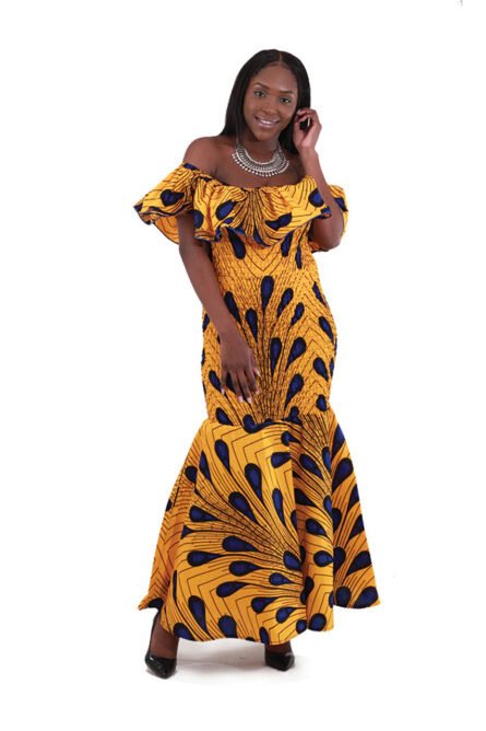 0011 - Royal Feather African Print Gown - Image 5