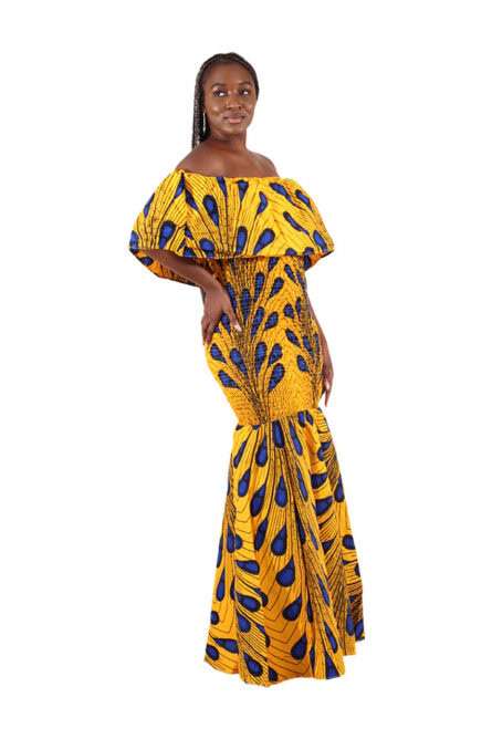 0011 - Royal Feather African Print Gown - Image 4