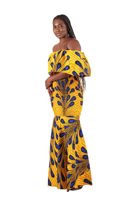 0011 - Royal Feather African Print Gown - Image 3