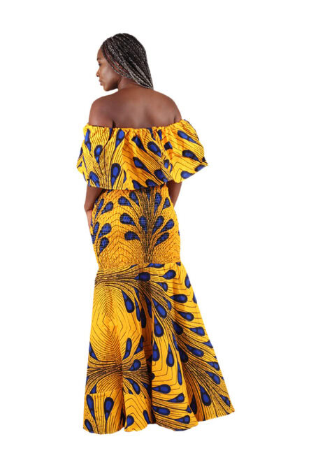 0011 - Royal Feather African Print Gown - Image 2